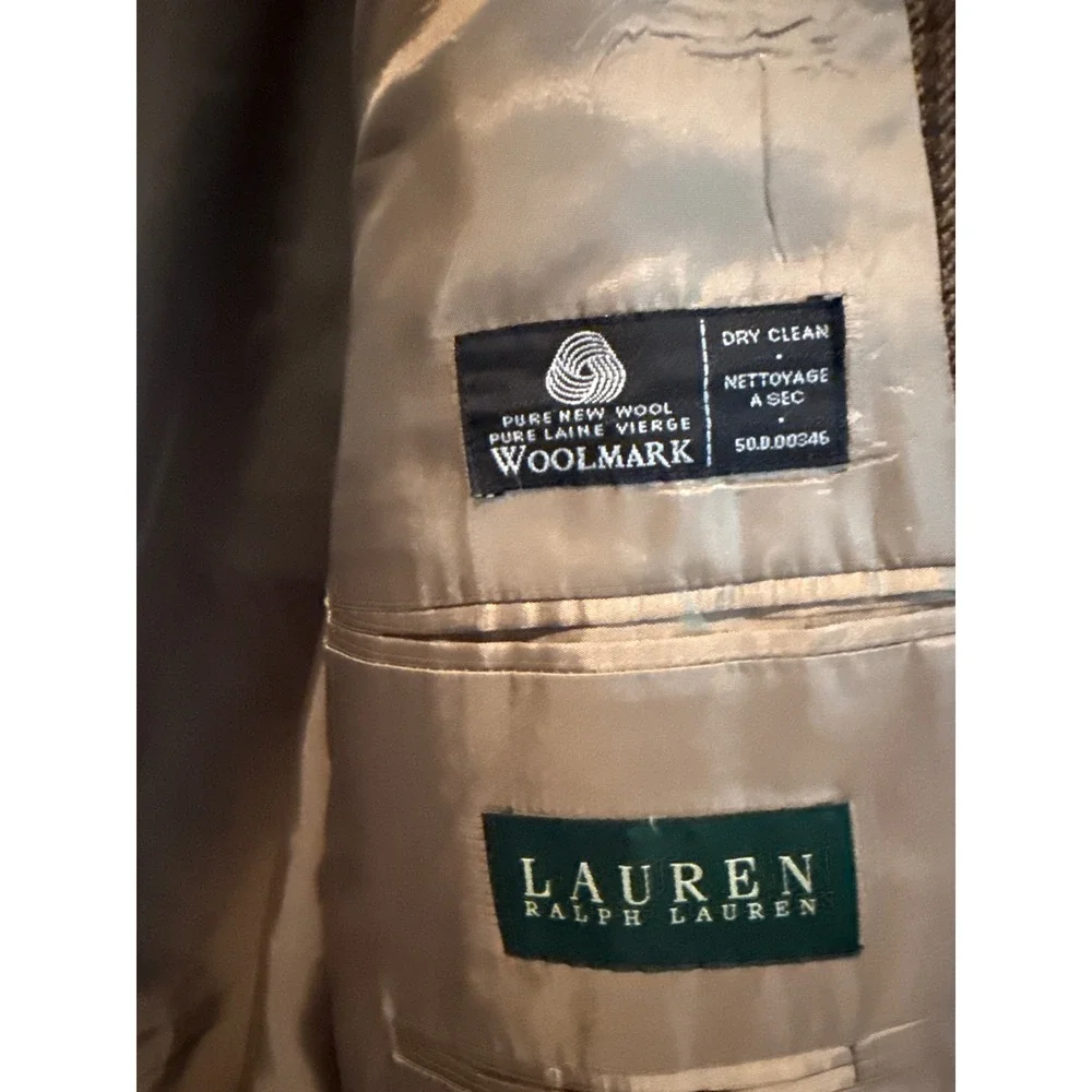 Lauren Ralph Lauren Mens Brown Houndstooth Pure New Wool Blazer Sport Coat 44L